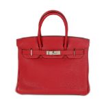 "Birkin 40" - Hermès bag, Togo leather, Rouge Casaque colour