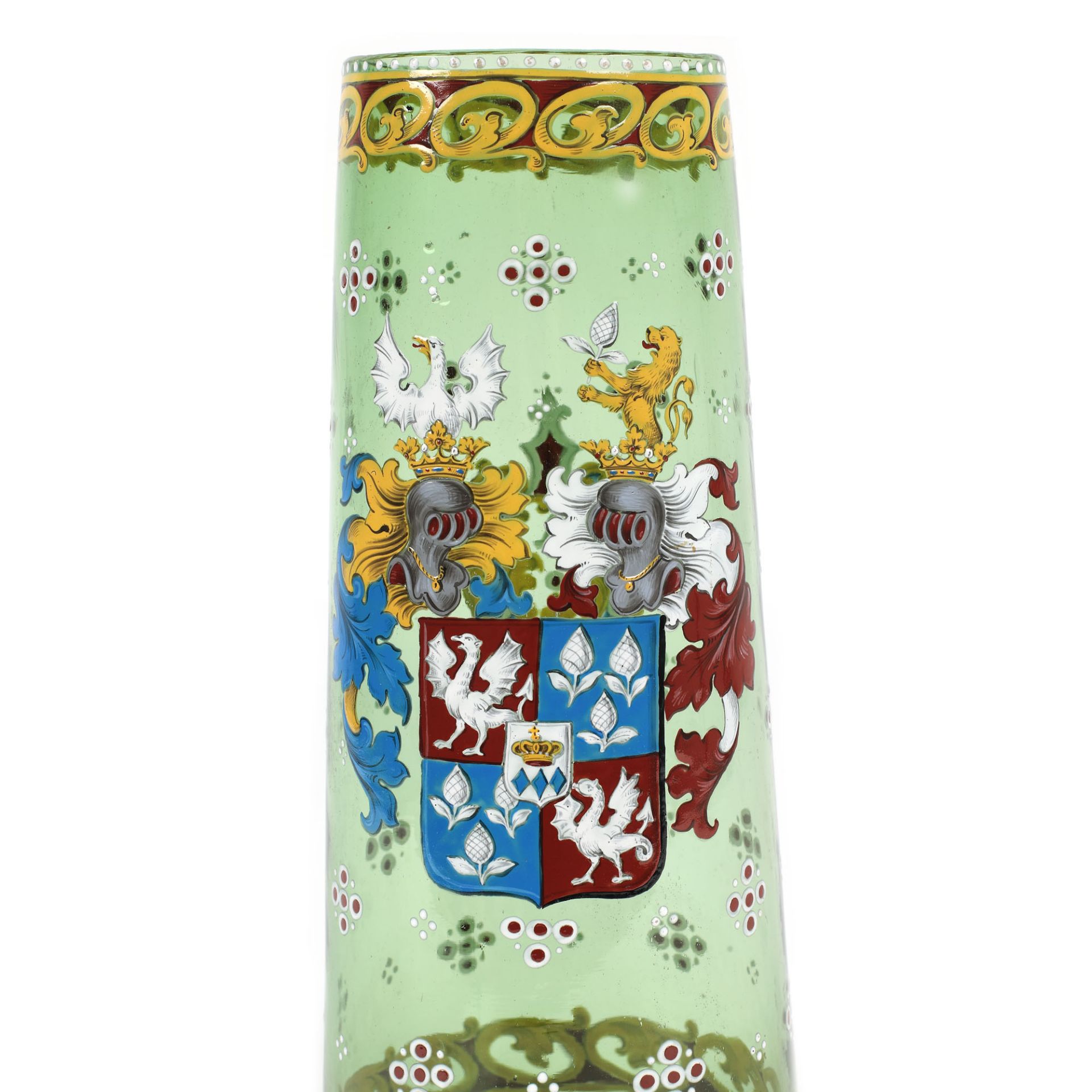 Bohemia workshop, Anton Egermann glass vessel, hand-painted, with coat of arms, approx. 1850 - Image 4 of 4