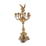 French workshop, Belle Époque candlestick for six candles, made of doré bronze, richly decorated wit