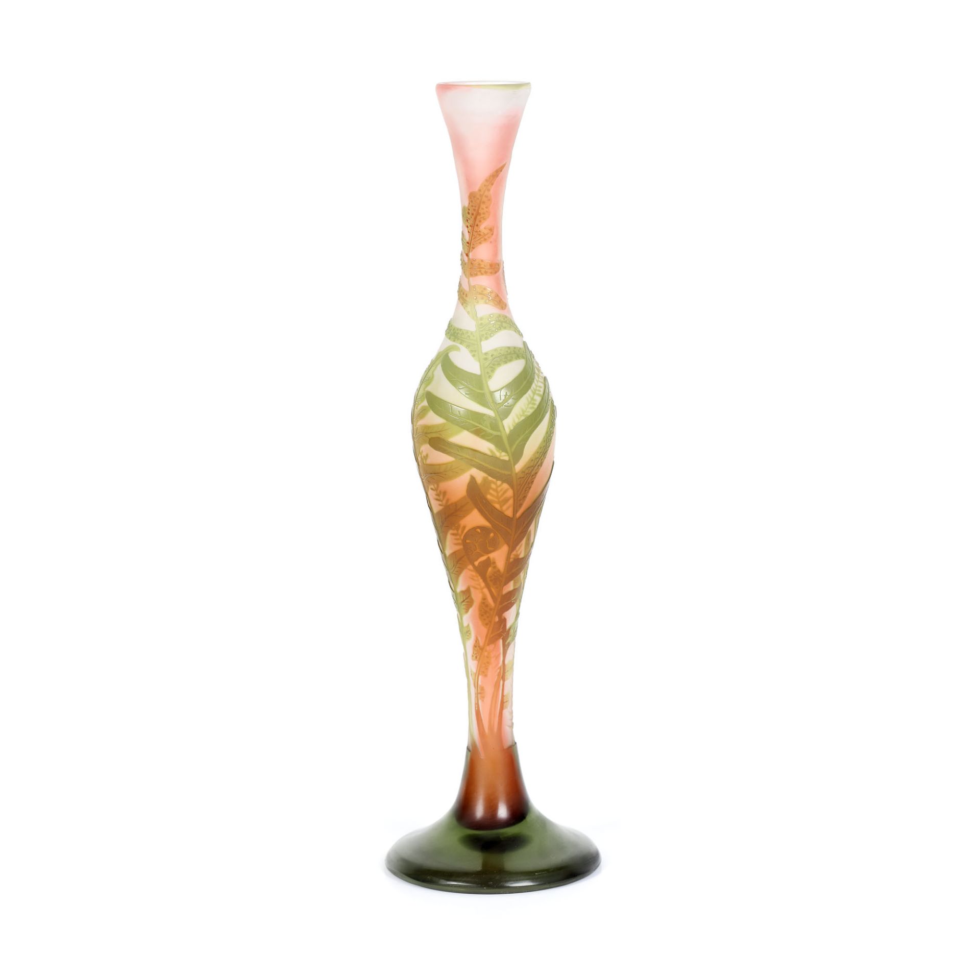 French workshop, "Fougères" - Gallé vase decorated with ferns, in orange and green tones, approx. 19