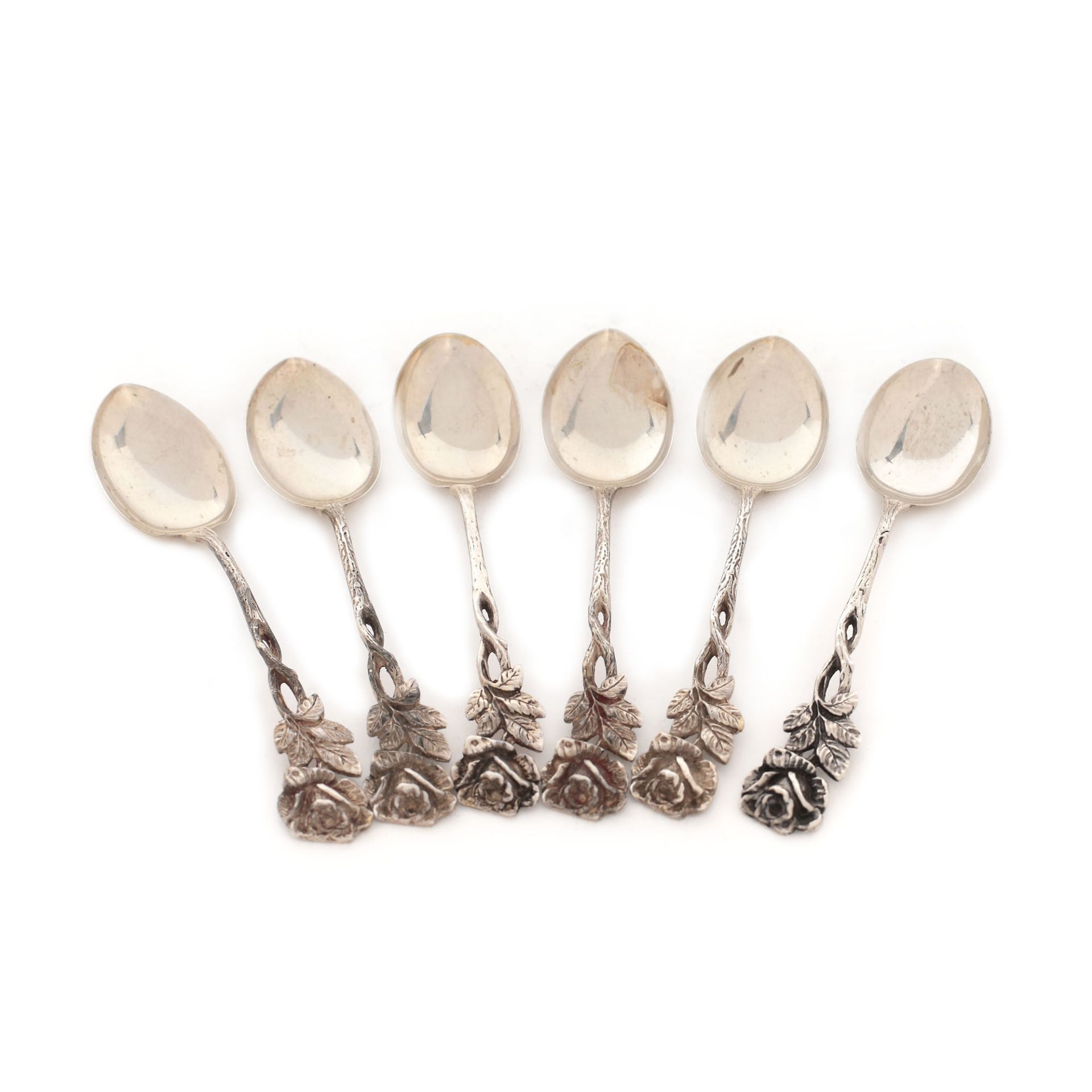 German workshop, Albert Bodemer silver set, consisting of six teaspoons and six forks, with rose-sha - Image 7 of 9