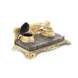 European workshop, Art Nouveau inkwell, gilded brass and jasper, approx. 1900