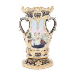 English workshop, Neo-Rococo porcelain vase, decorated with a coronation scene and abundant floral m