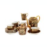 Limoges workshop, France, F. Legrand & Co. porcelain set, consisting of six cups with plates, teapot