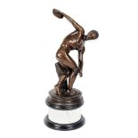 European workshop, Discobolus - after Myron, decorative bronze statuette with marble base