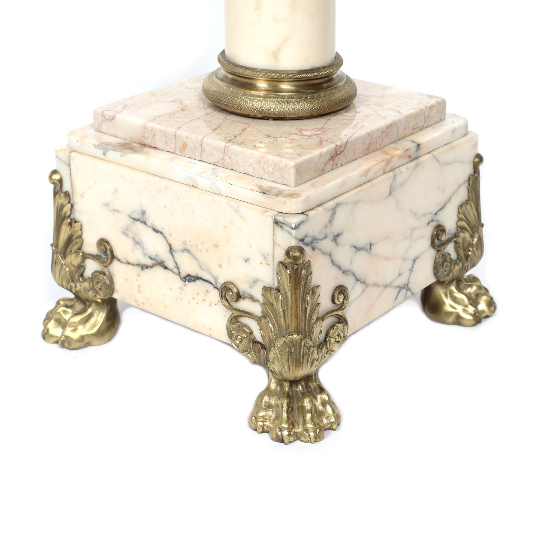 French workshop, Pedestal in white marble and doré bronze, late 19th century - Image 4 of 5