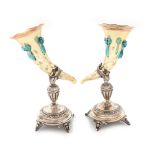 German workshop, Biedemeier soliflore pair, with Koch & Bergfeld silver support, approx. 1845