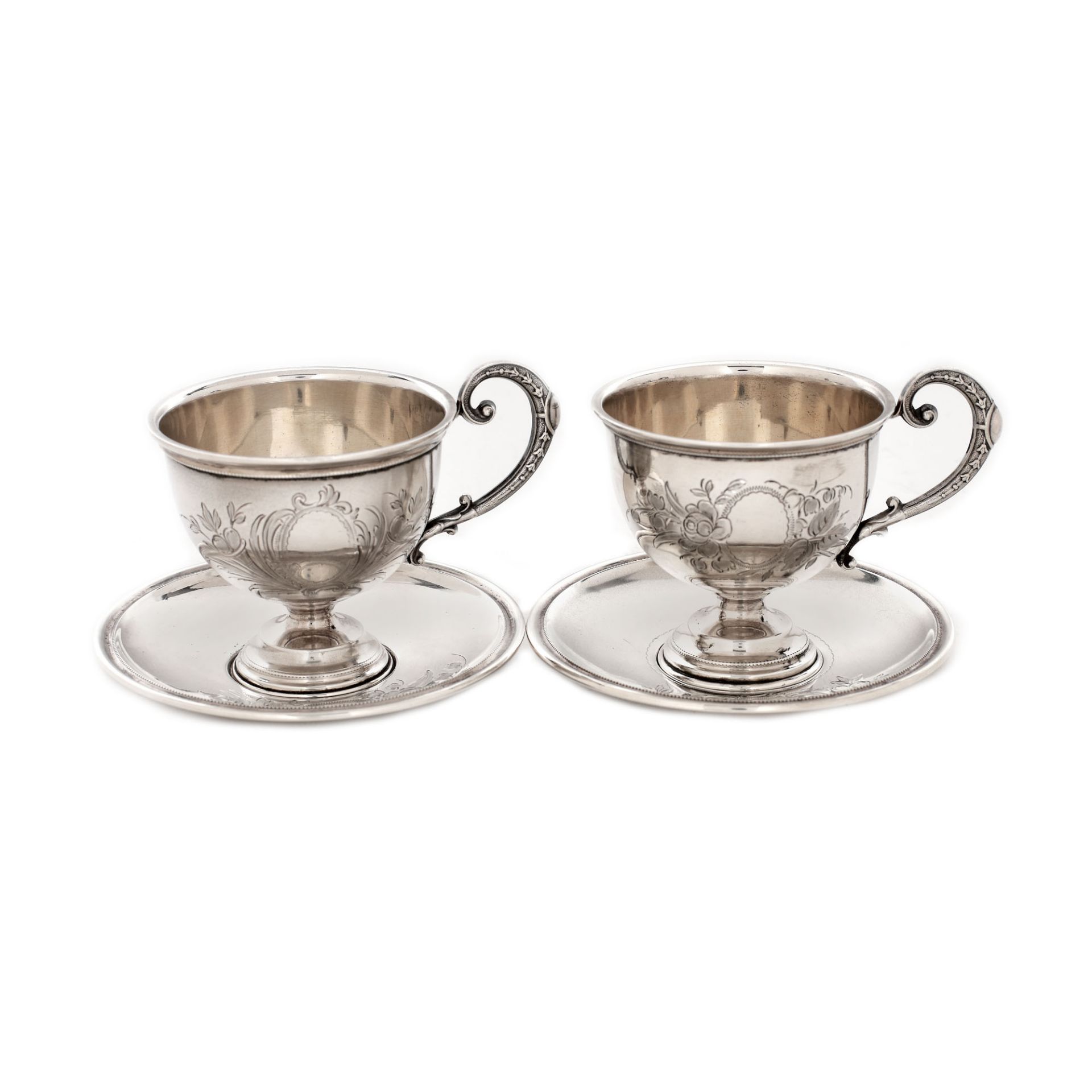 German workshop, Pair of cups with silver plates for tea, approx. 1900