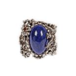 "Mooncast" - silver ring, decorated with lapis lazuli and citrine, created and donated by Monica Bîr