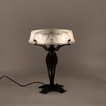 French workshop, Art Deco table lamp, Muller Frères glass and Henri Fournet frame, approx. 1930