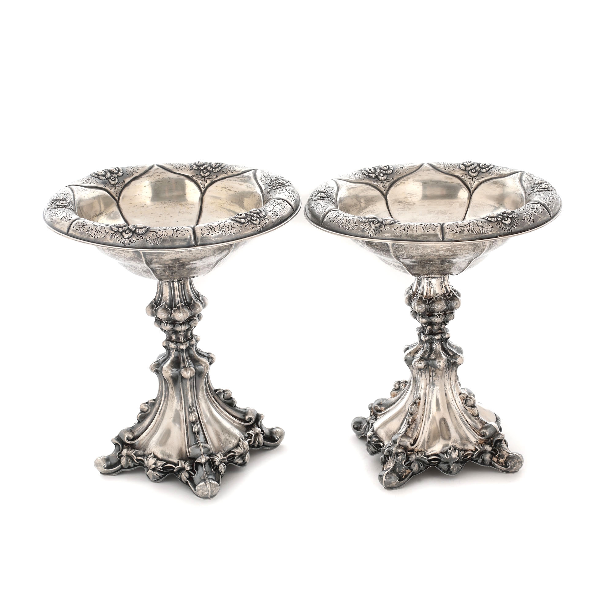 European workshop, Pair of fruit bowls, silver, Biedermeier manner, approx. 1880