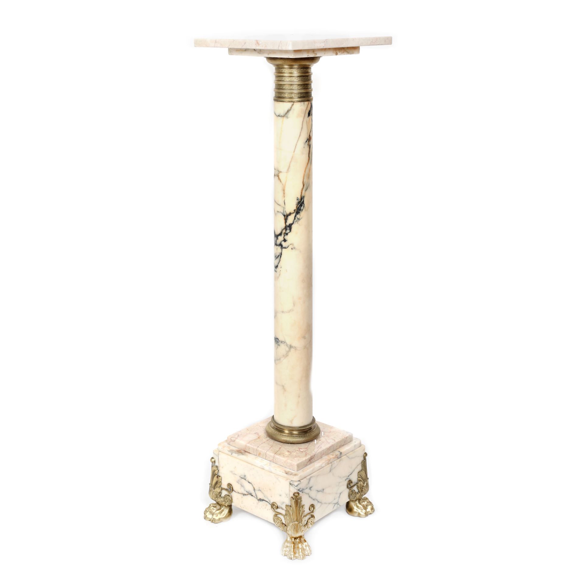 French workshop, Pedestal in white marble and doré bronze, late 19th century - Image 2 of 5