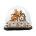 French workshop, Fireplace clock, decorated with a doré bronze sculpture, depicting the physicist De