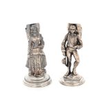 Austro-Hungarian workshop, Pair of silver supports, for toothpicks, representing 18th century charac