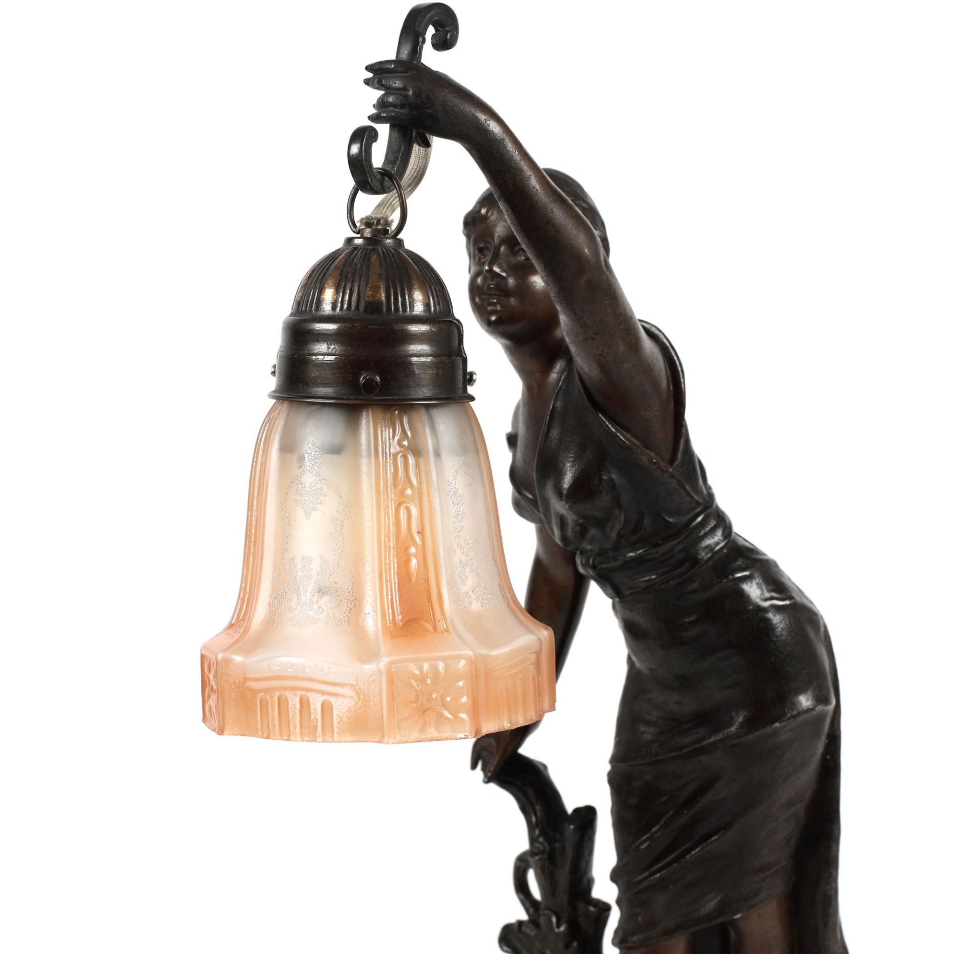 French workshop, Wrought iron lamp, Lalique glass, approx. 1930 - Image 3 of 5