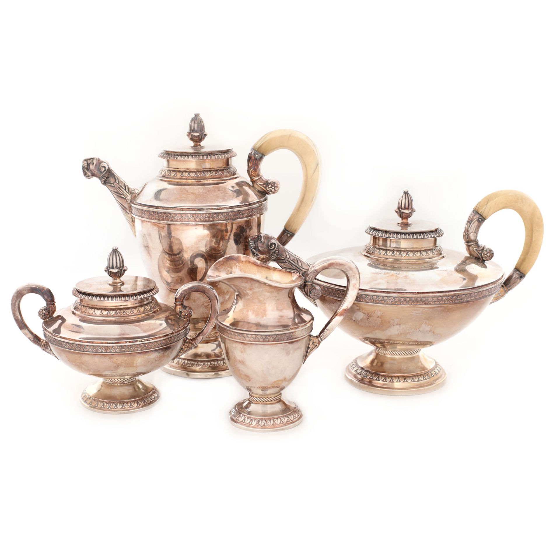 German workshop, Bruckmann & Söhne silver set, for tea or coffee, consisting of two teapots with ivo
