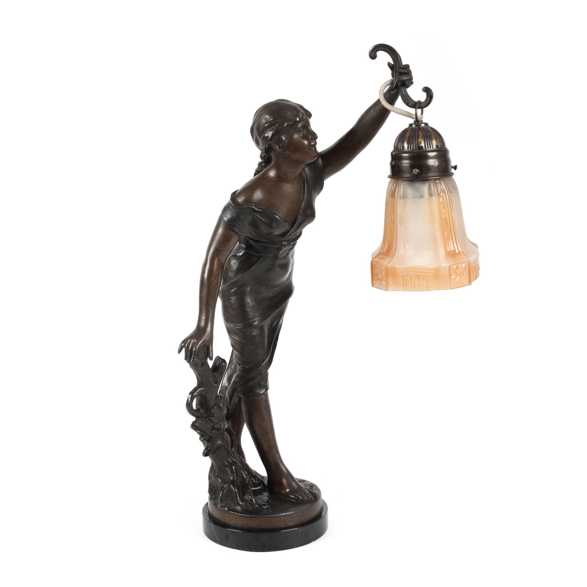 French workshop, Wrought iron lamp, Lalique glass, approx. 1930 - Image 2 of 5