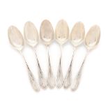 German workshop, Set of six Bruckmann & Söhne silver spoons, Hans Christiansen design, approx. 1900