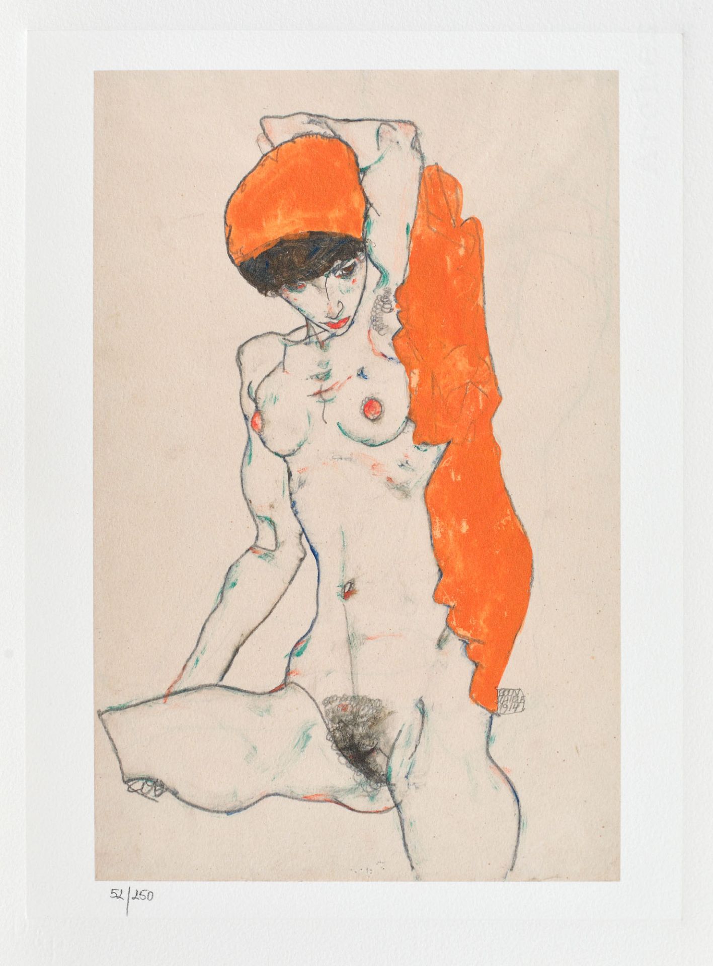 Egon Schiele, Standing Nude with Orange Drapery