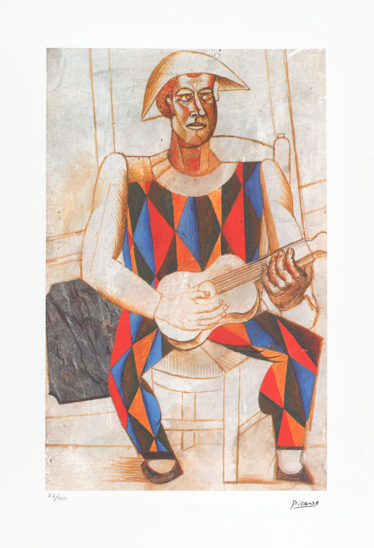 Pablo Picasso, Seated Harlequin with Guitar