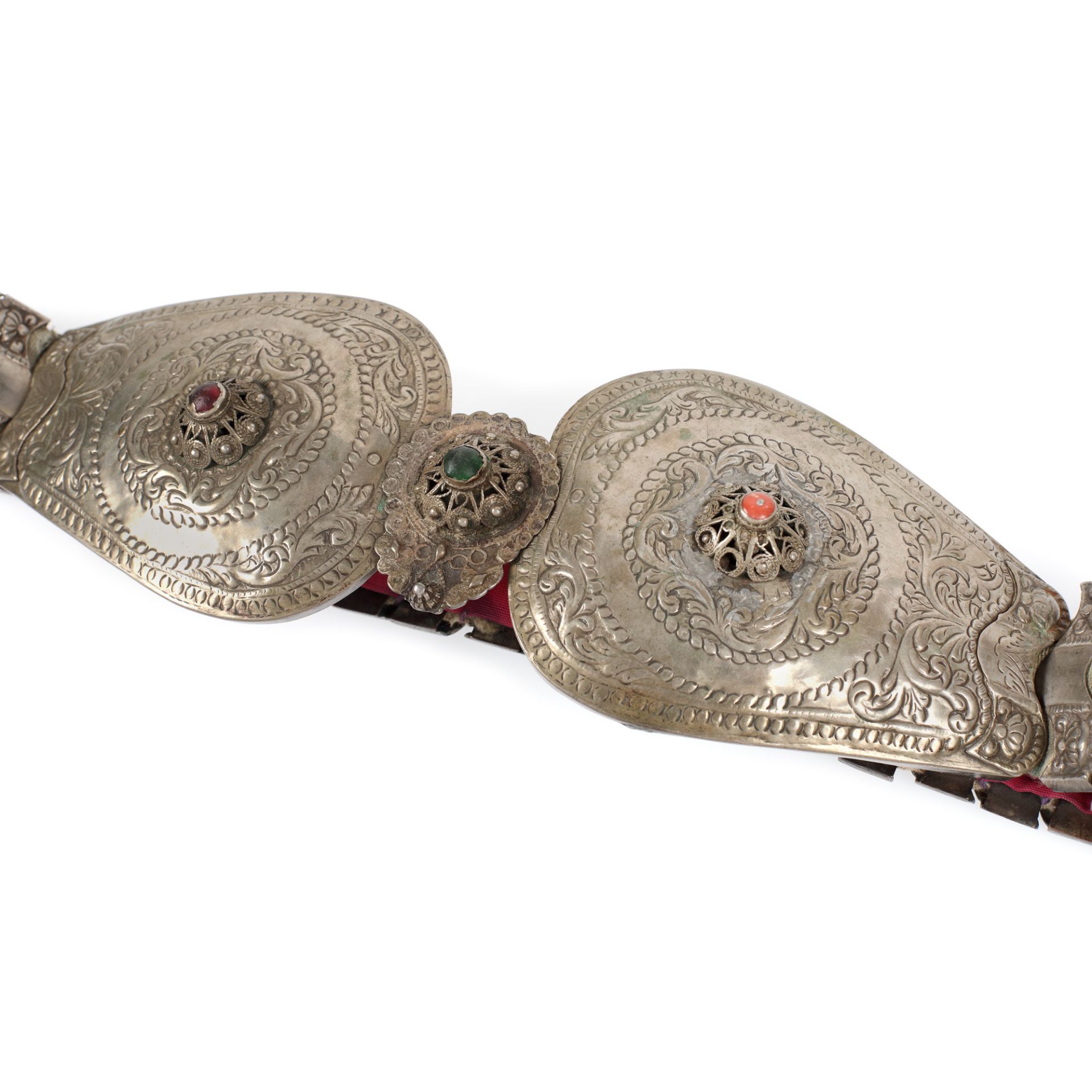 Impressive silver ottoman cord, decorated with plant motifs and semi-precious stones, mid 19th centu - Image 3 of 3