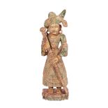 Indo-Persian statuette, painted wood, depicting a fighter, possibly early 19th century