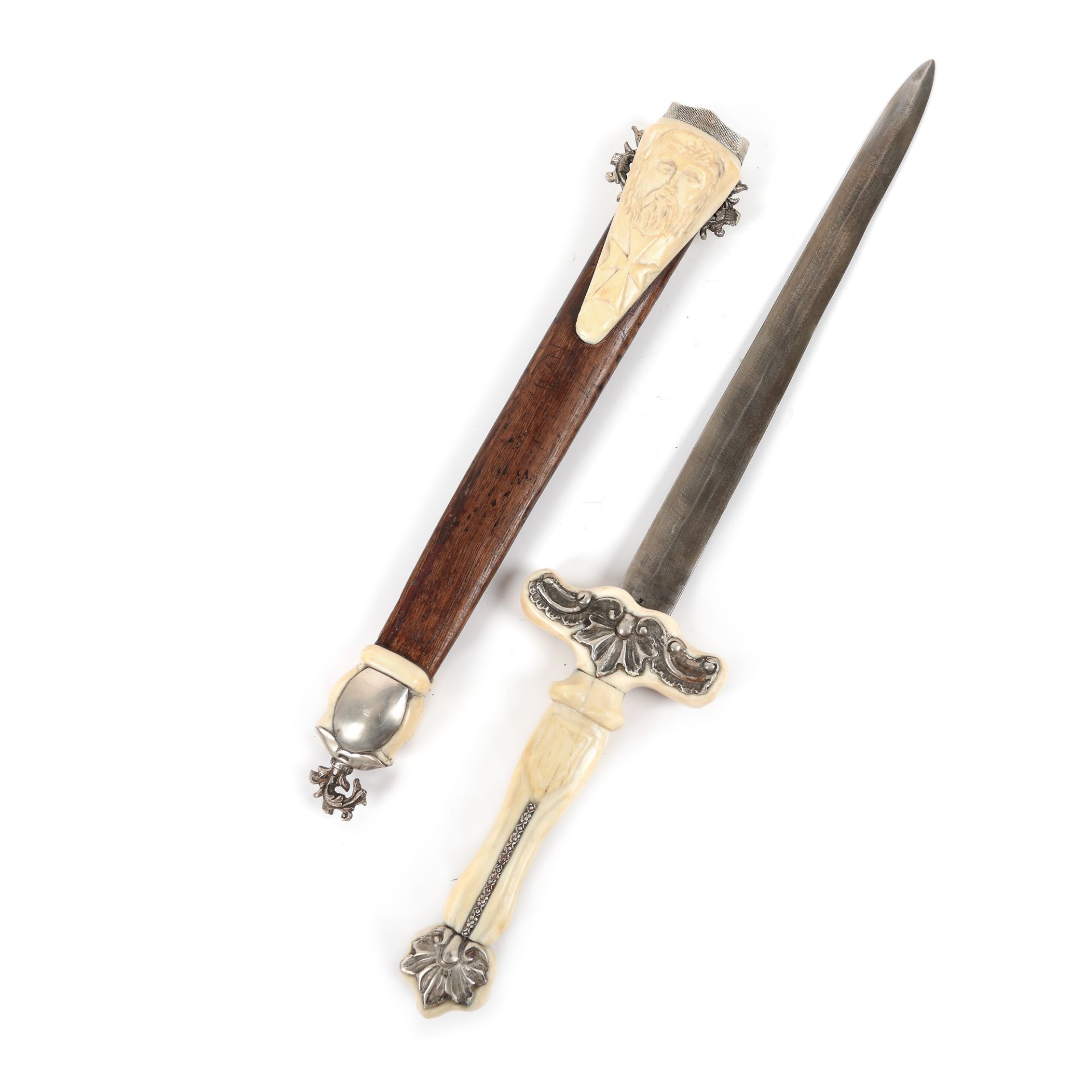 Ceremonial dagger, handle and sheath decorated with silver and ivory, bearing the Cross of Malta and - Image 3 of 5