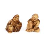 Pair of ivory netsuke, depicting two tormented men, Japan, late 19th century
