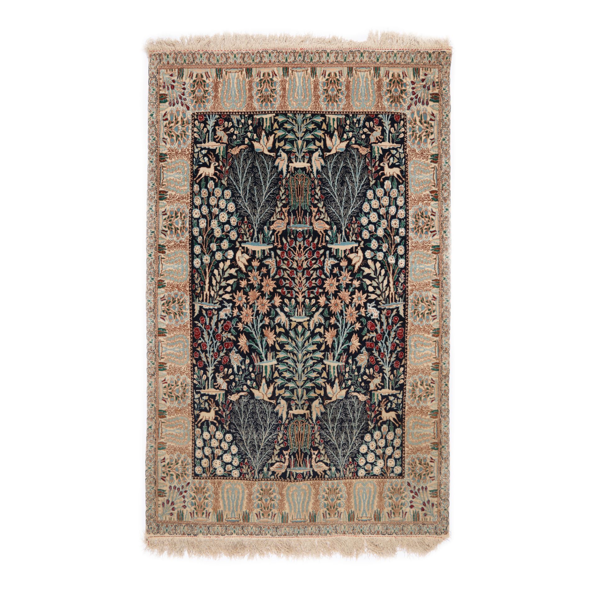 Nain rug, silk and wool, decorated with floral motifs, Iran, made by the artist Pahlavan Safayi, app