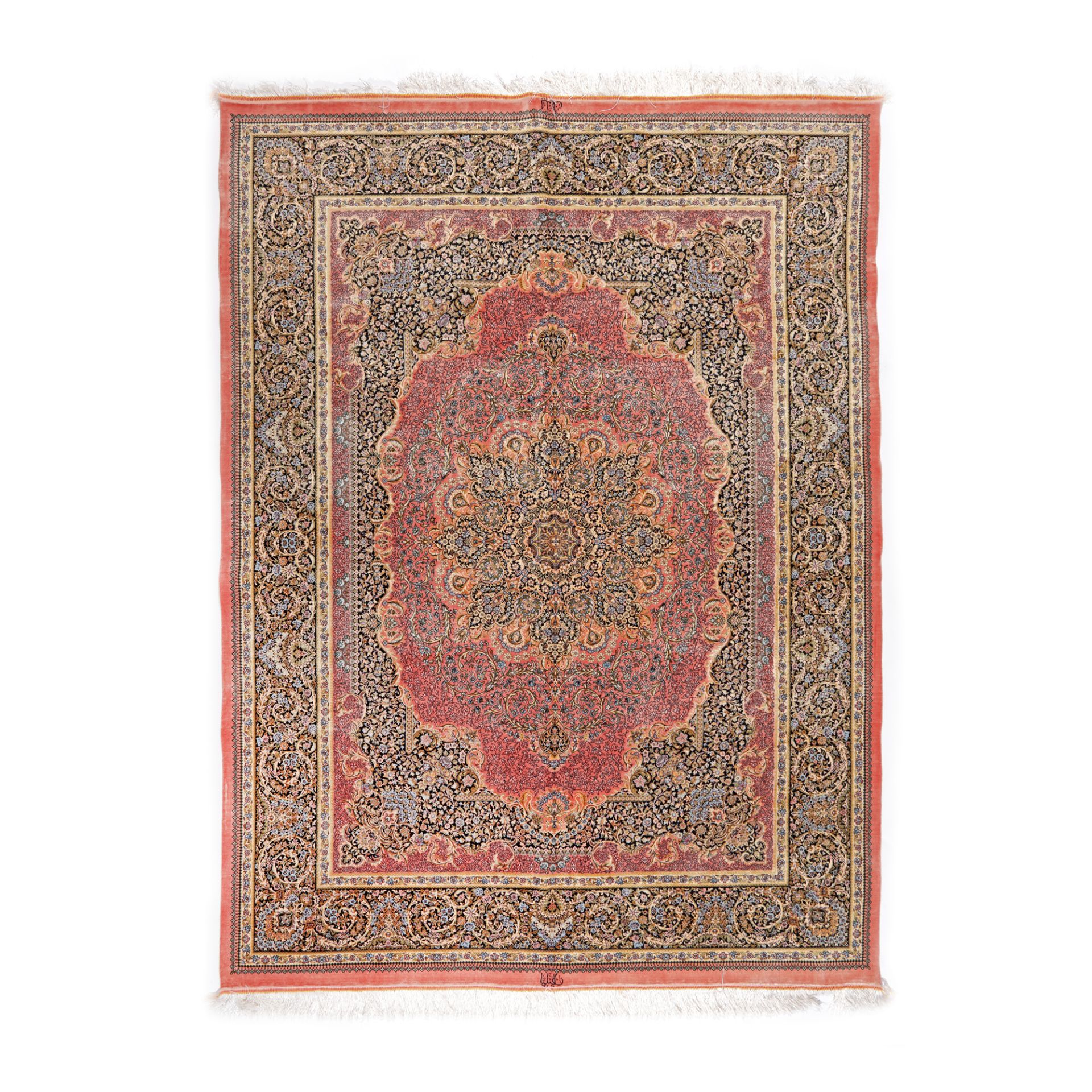 Exceptional Qum rug, silk, decorated with rich floral motifs, Iran