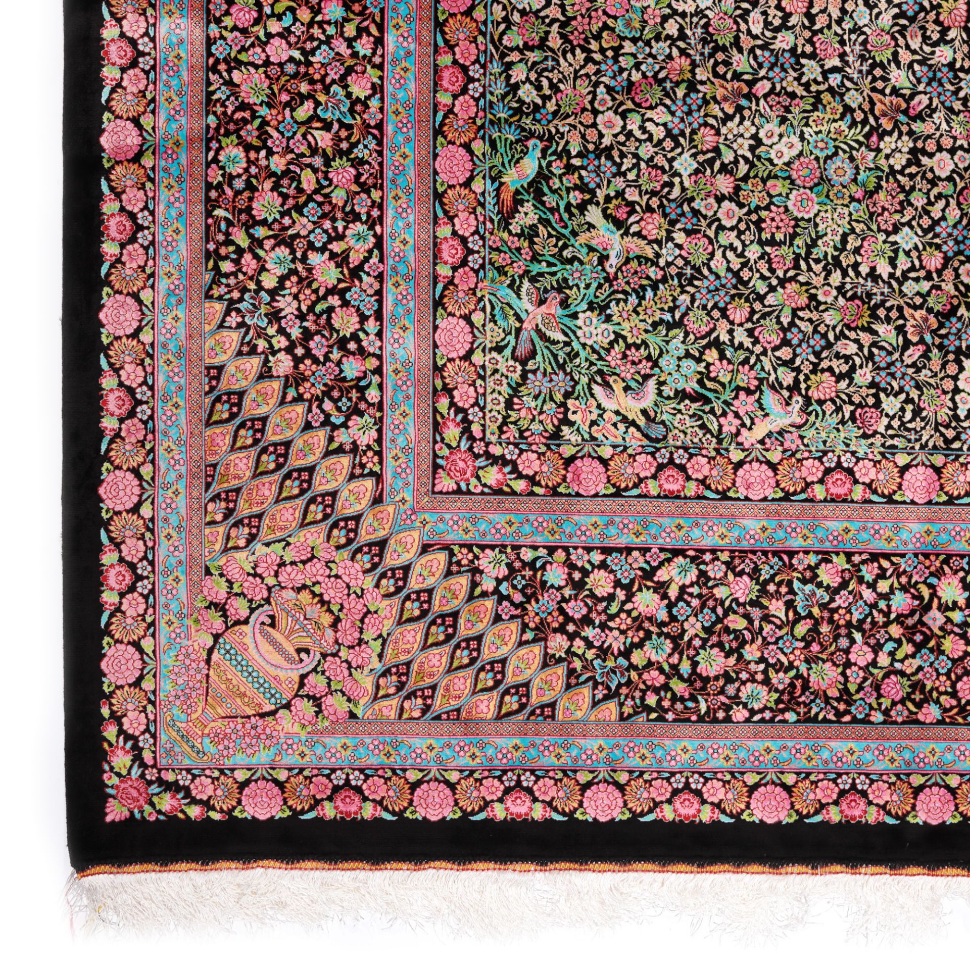 Qum silk rug, decorated with abundant floral motifs, Iran - Image 2 of 2