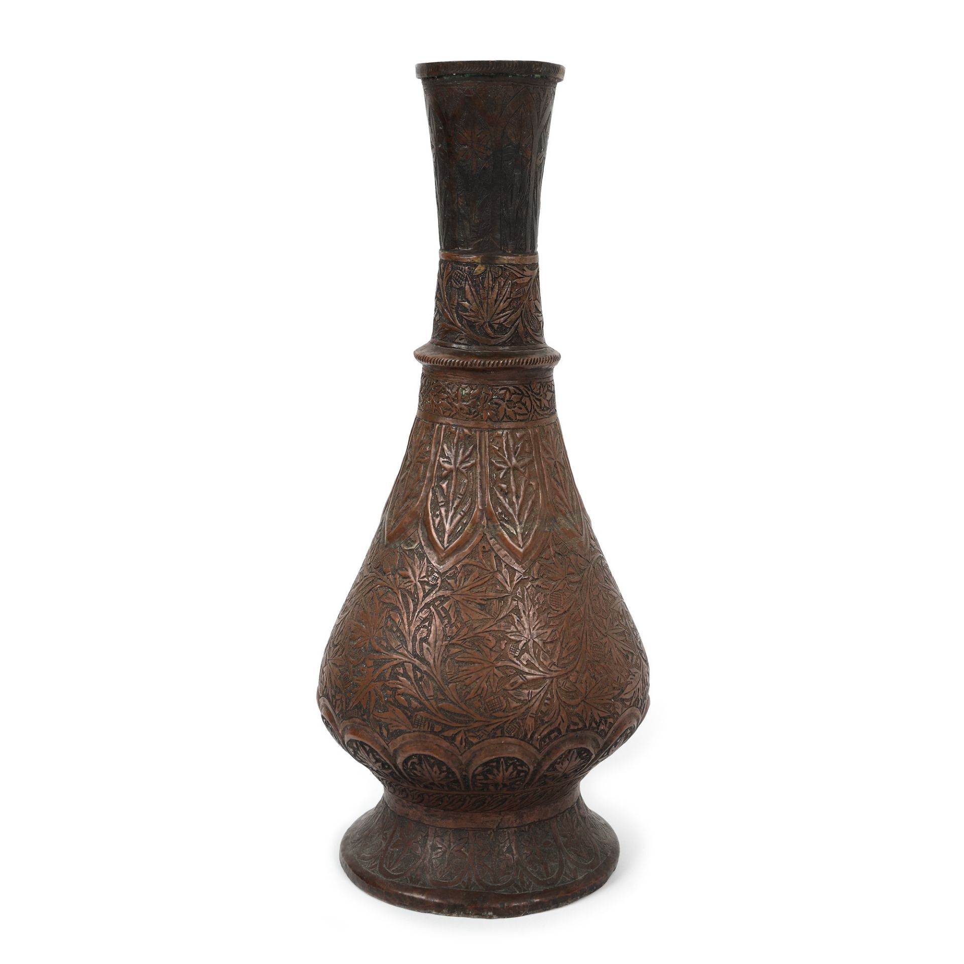 Copper vessel, decorated with traditional motifs, India, late 19th century