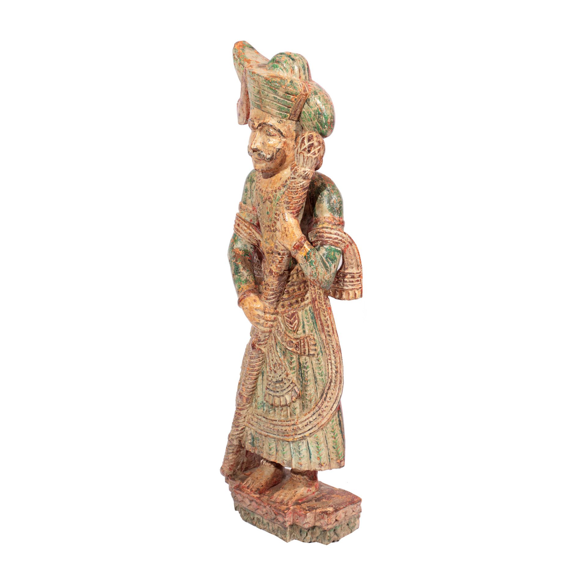 Indo-Persian statuette, painted wood, depicting a fighter, possibly early 19th century - Image 2 of 4