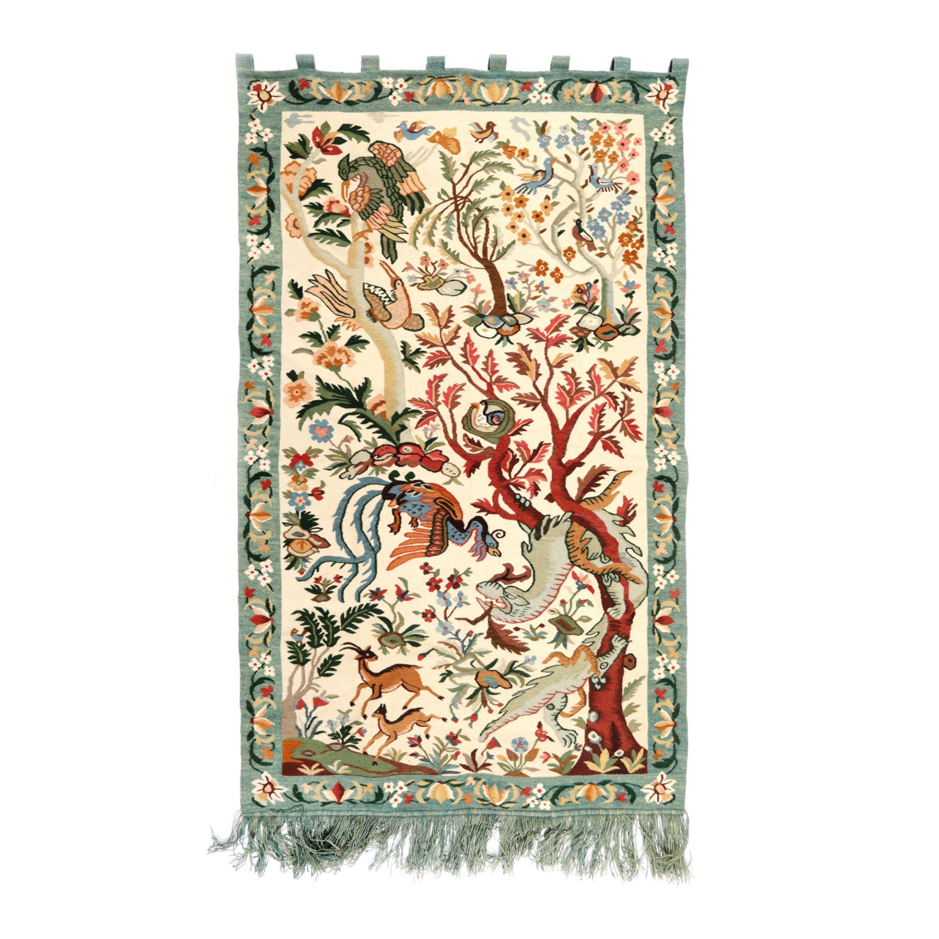 Wool tapestry, decorated with vegetal and avimorphic motifs