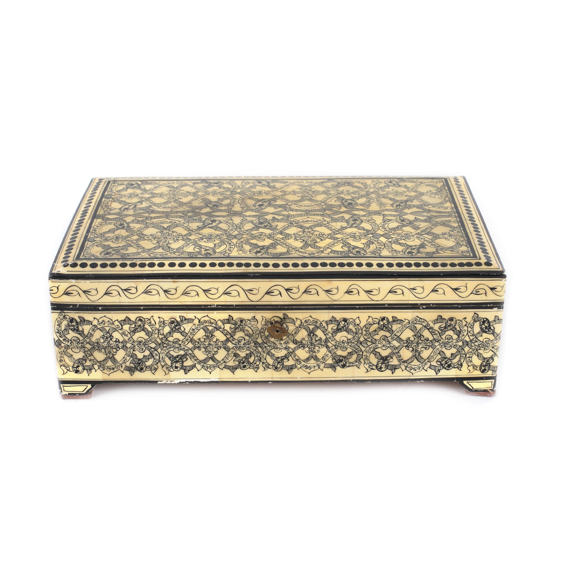 Wooden box with bone inlaying, decorated with floral motifs, possibly India