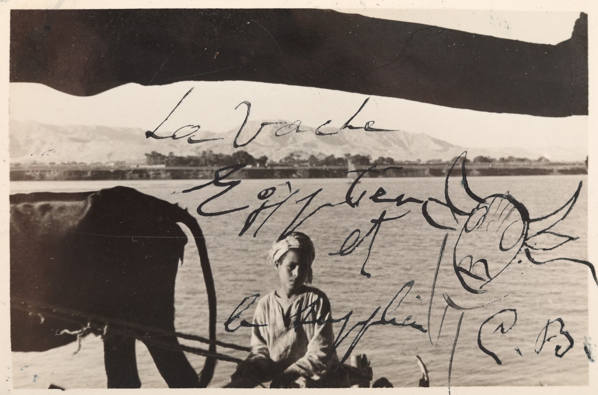 "La Vache Egyptien et le supplice", photo taken by Aziz Eloui Bey and Lee Miller, wearing handwritte