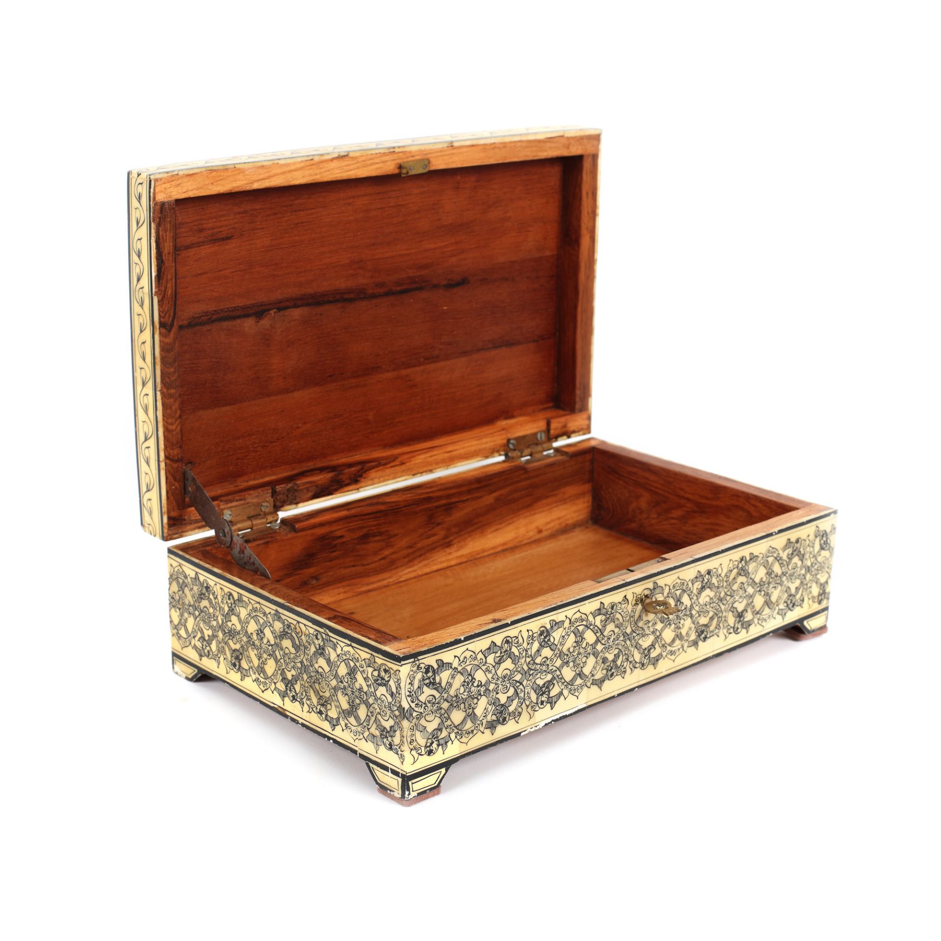 Wooden box with bone inlaying, decorated with floral motifs, possibly India - Image 3 of 4