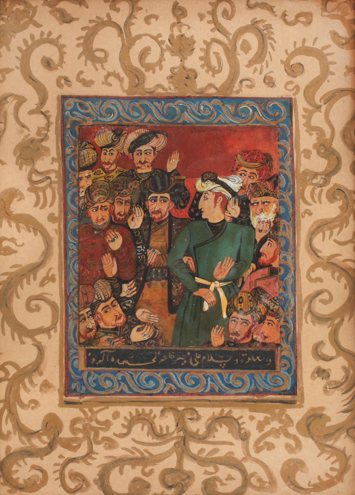 Ottoman miniature depicting a young Ottoman sultan in the middle of his Divan, late 19th century