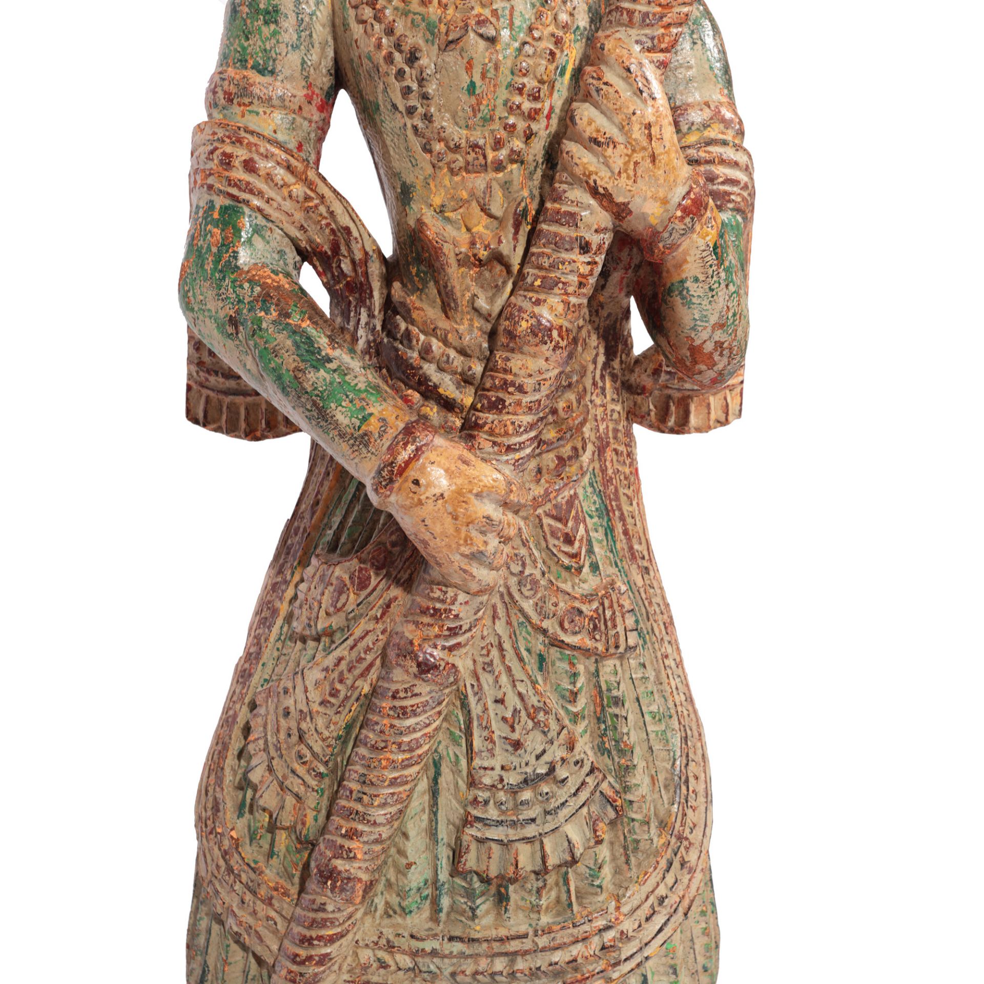 Indo-Persian statuette, painted wood, depicting a fighter, possibly early 19th century - Image 4 of 4