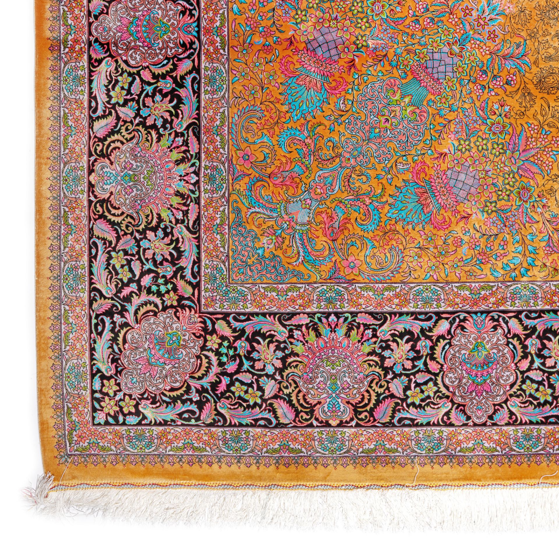 Qum silk rug, richly decorated with floral motifs, Iran - Image 2 of 2