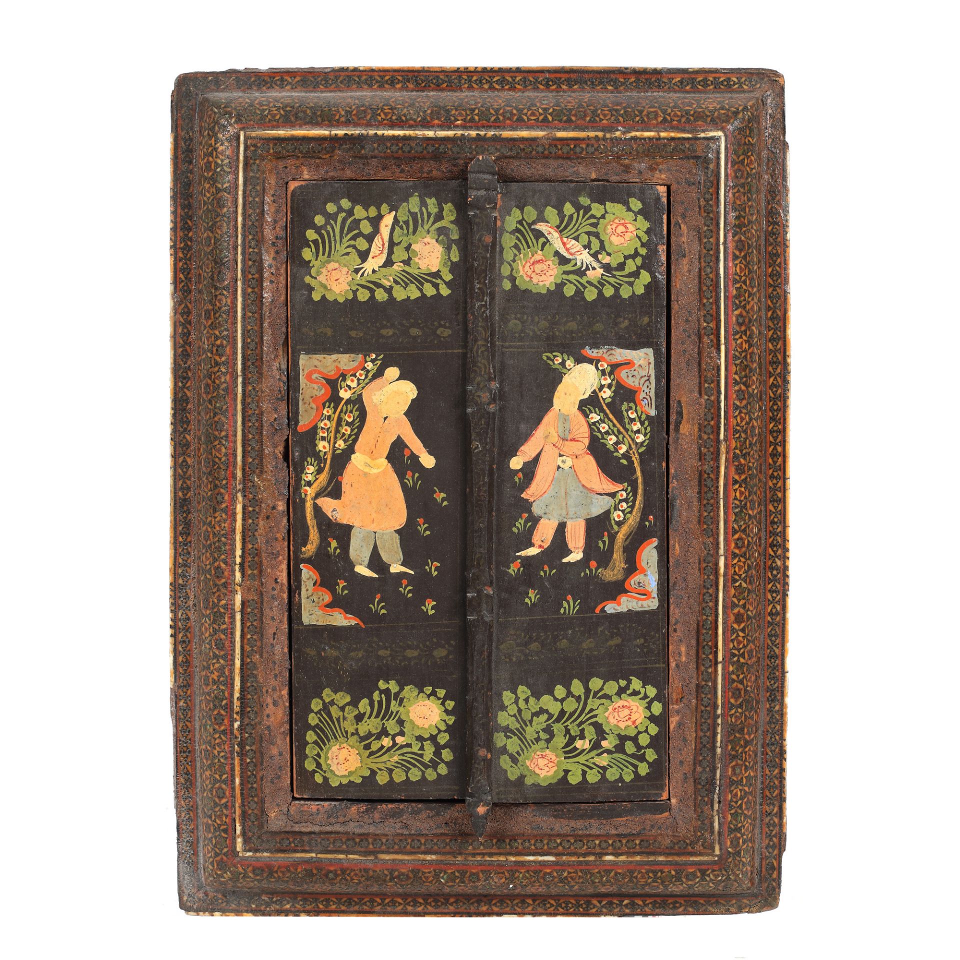 Carved and painted wooden mirror, decorated with traditional motifs, India, early 20th century