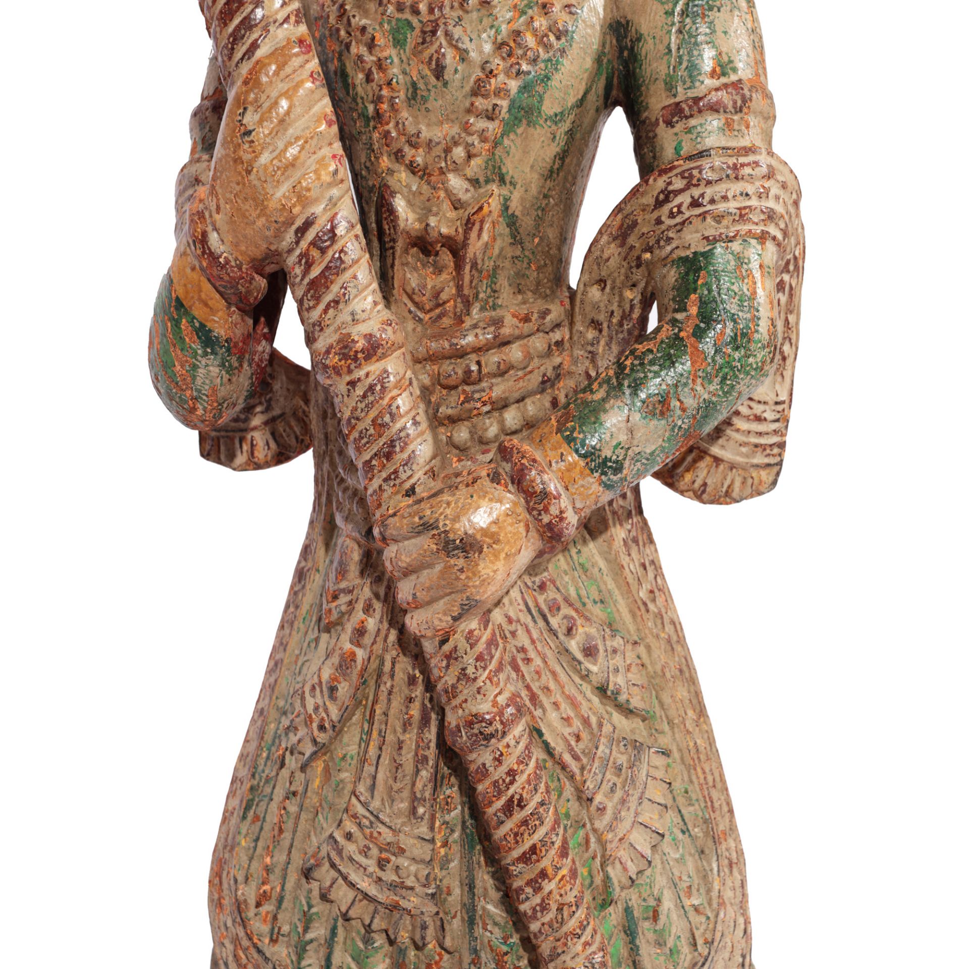 Indo-Persian statuette, painted wood, depicting a fighter, possibly early 19th century - Image 4 of 4