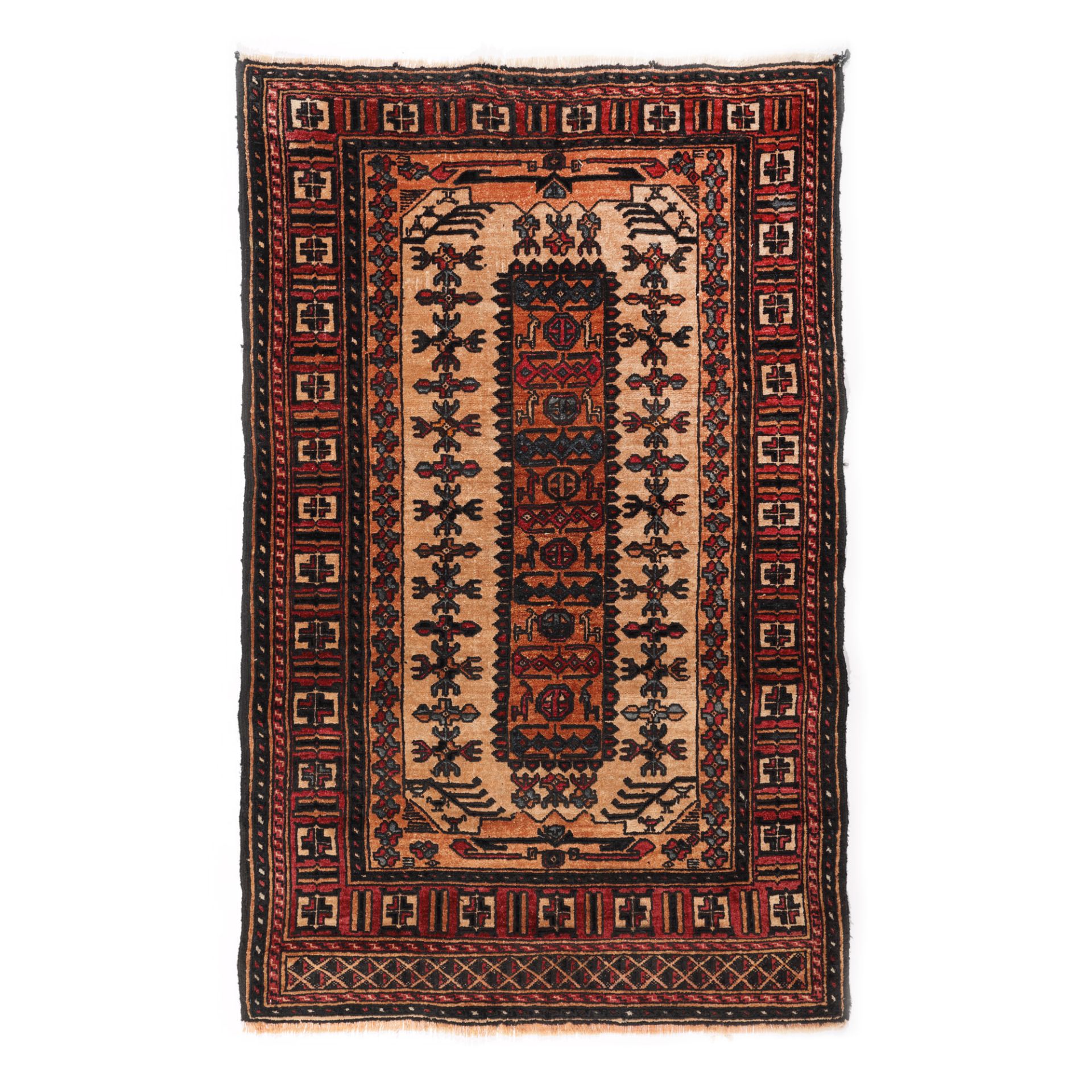 Rare Afghan prayer rug, silk, decorated with tribal motifs and the tree of life, approx. 1950