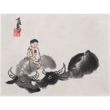 Boy with buffalos bathing