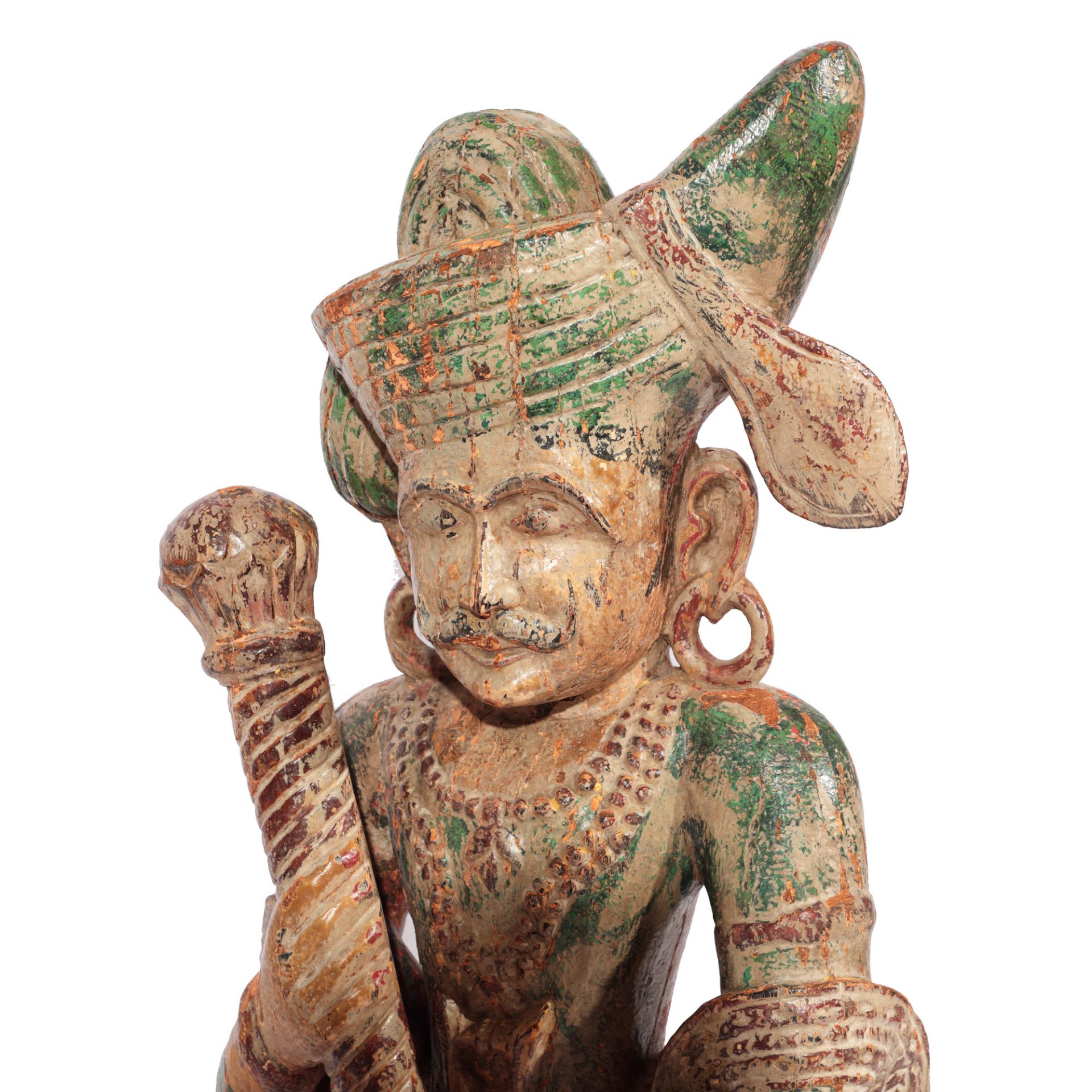 Indo-Persian statuette, painted wood, depicting a fighter, possibly early 19th century - Image 3 of 4