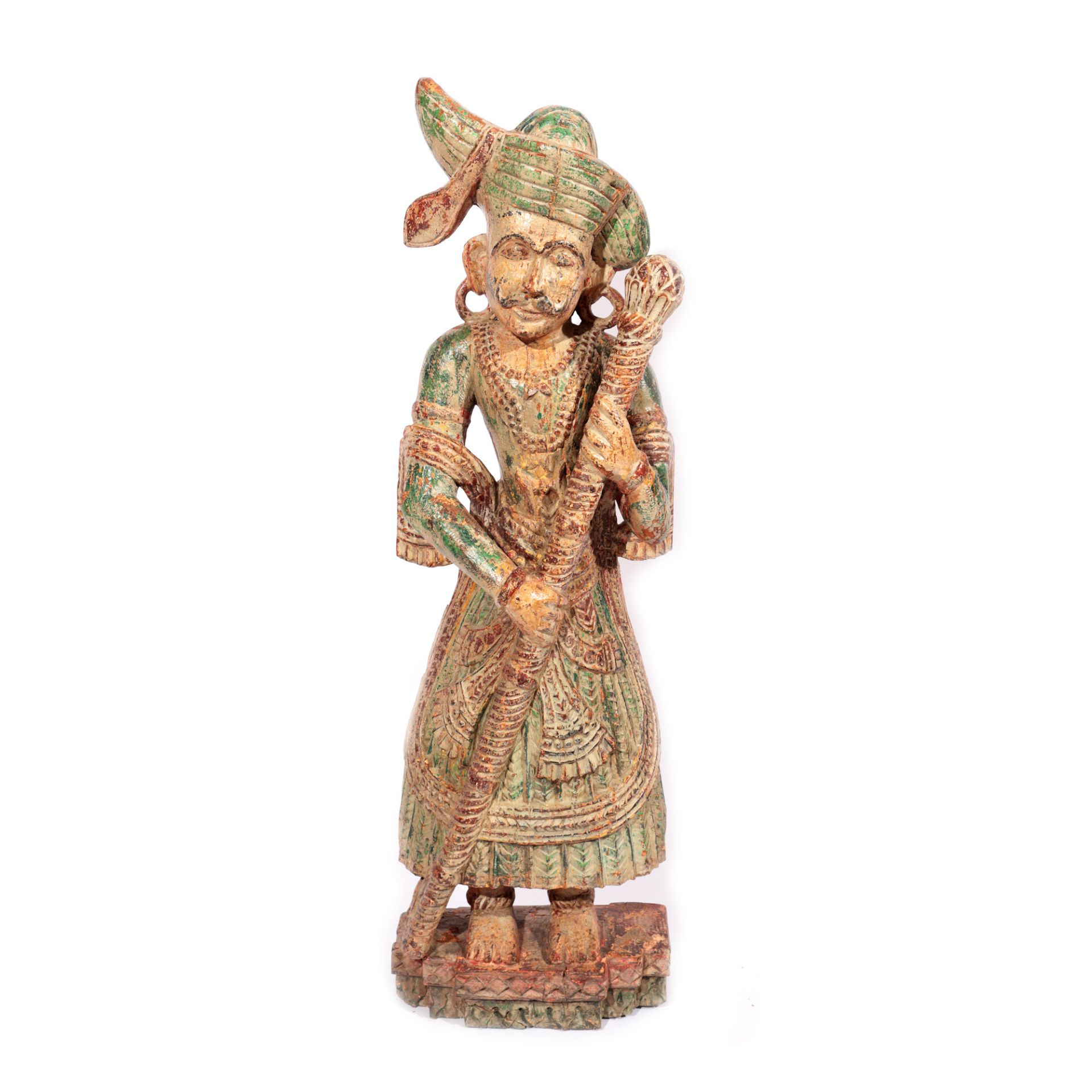Indo-Persian statuette, painted wood, depicting a fighter, possibly early 19th century