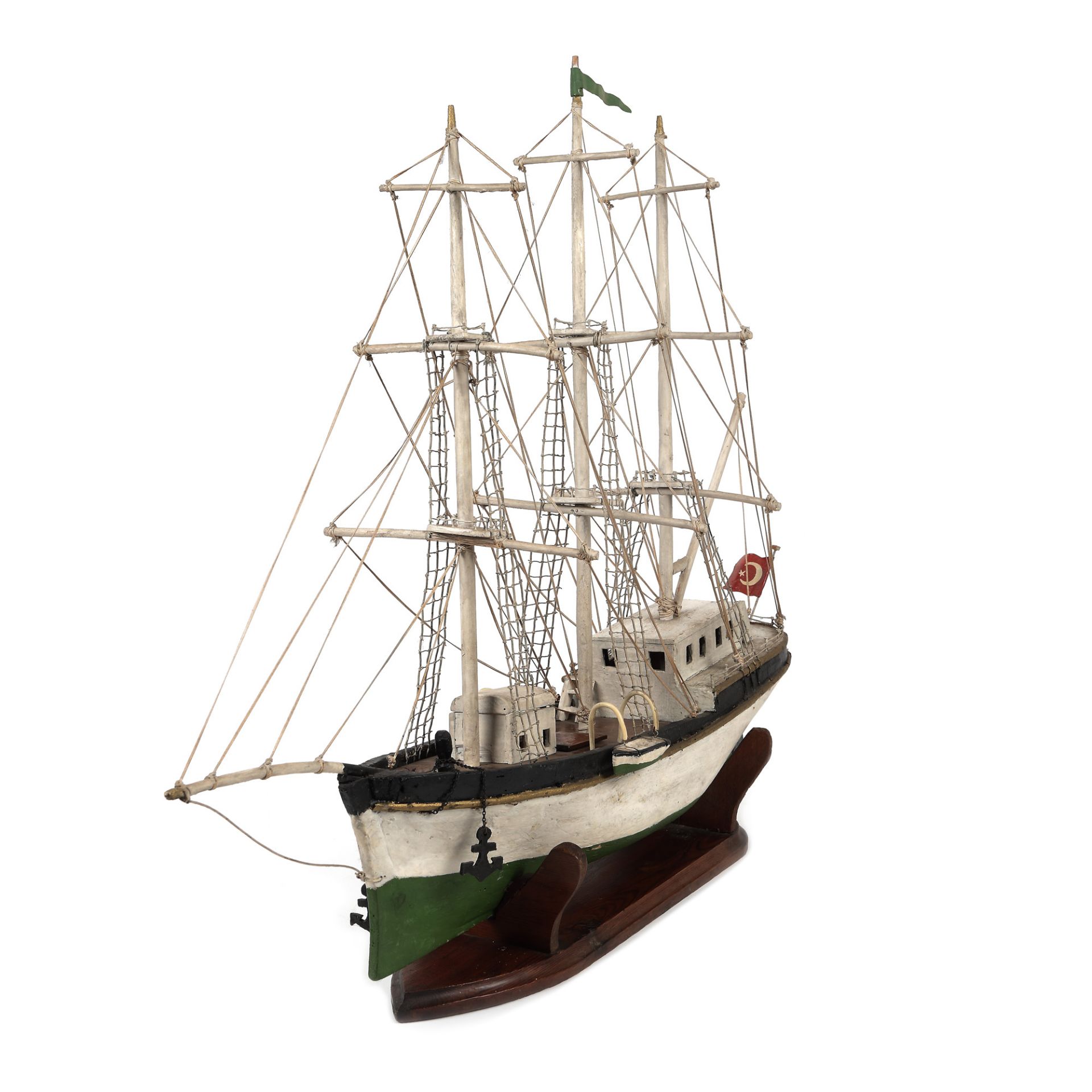 Turkish brig model, painted wood, approx. 1940-1950 - Image 4 of 4