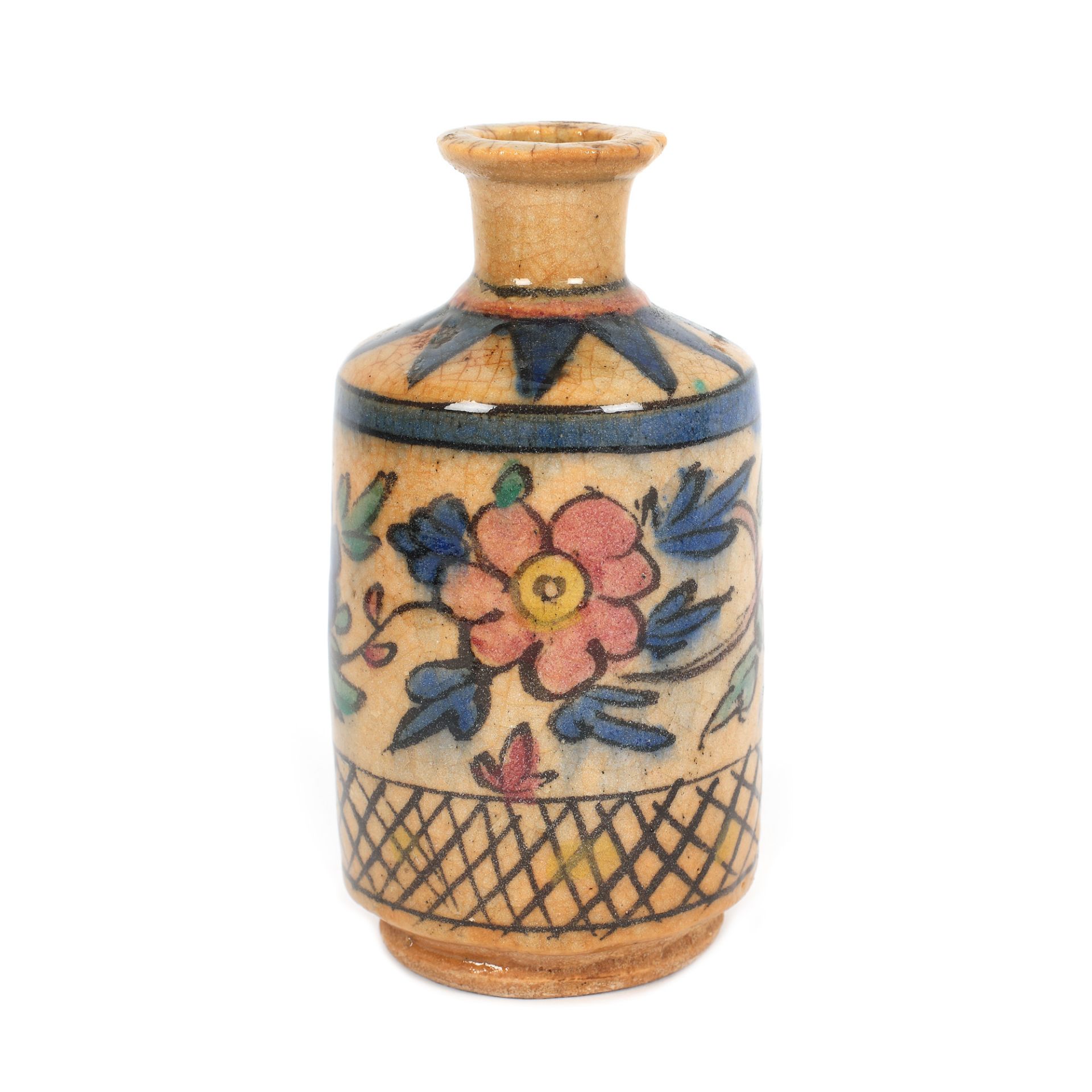 Painted and enamelled white ceramic vase decorated with floral motifs, Persia, late 19th century