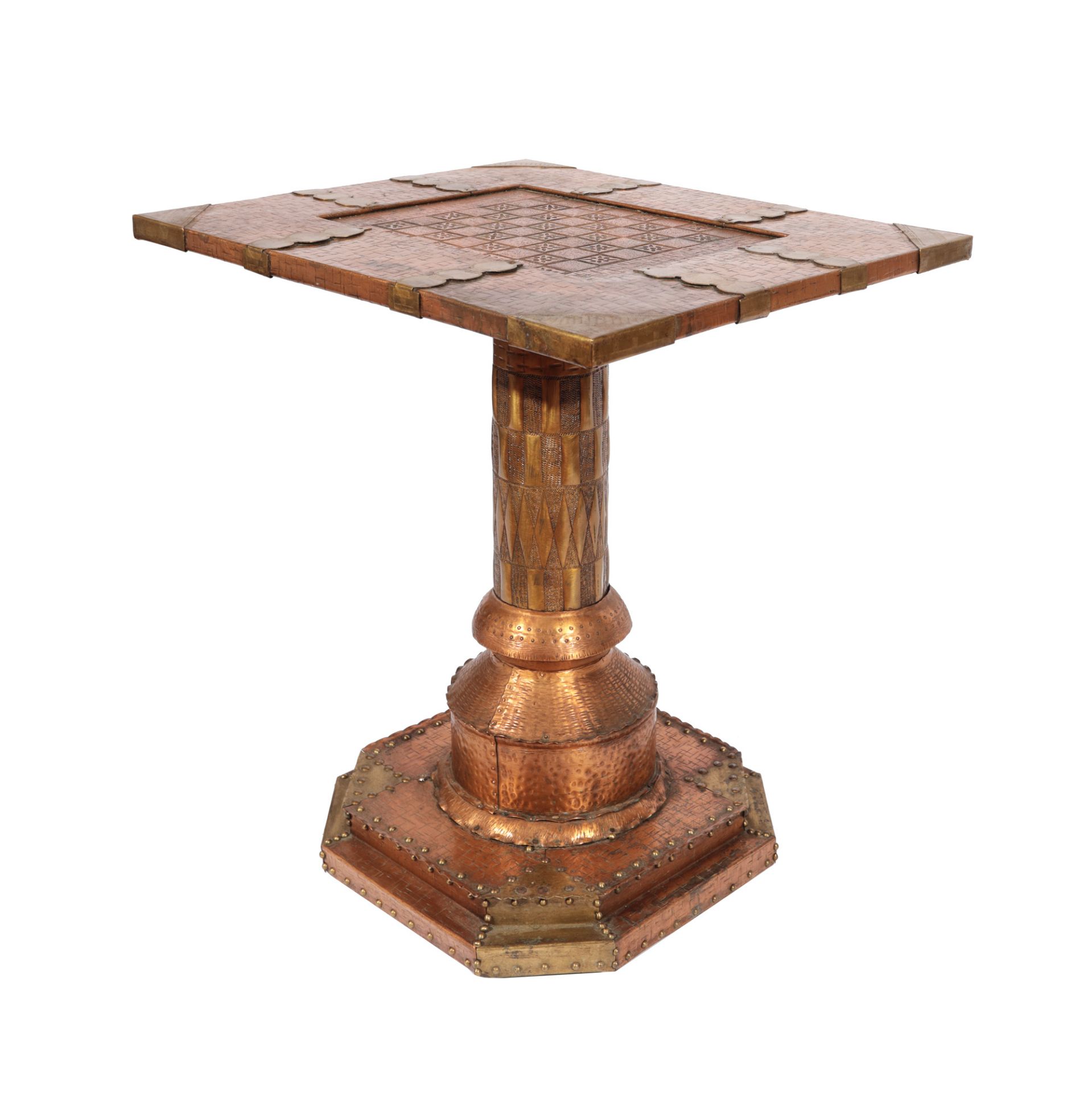 Copper and bronze chess table, with oriental decoration, possibly Morocco - Bild 3 aus 4