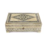 Wooden box with bone inlaying, decorated with rosette and floral motifs, possibly India